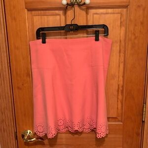 LOFT Coral A-Line Skirt with Lace Hem